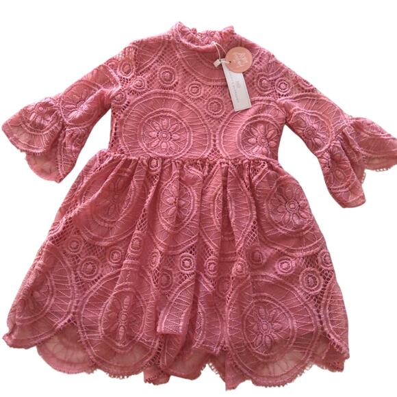 NWT Baileys Blossoms Boutique mabel lace baby dress bell sleeve floral 9-12 mth - Picture 1 of 10